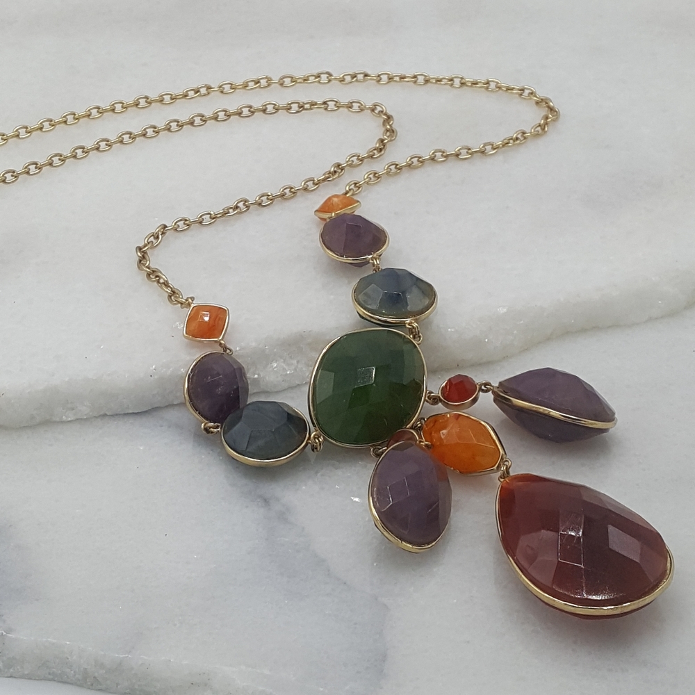 Long Statement Necklace With Multicolored & Shape… - image 2